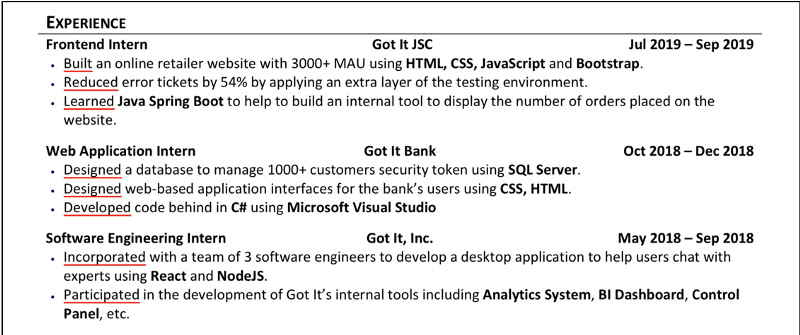 Cách liệt kê kinh nghiệm theo động từ - Hướng dẫn viết CV cho Software Engineer