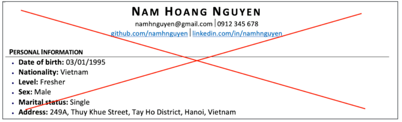 Tránh ghi những thông tin cá nhân không cần thiết vào