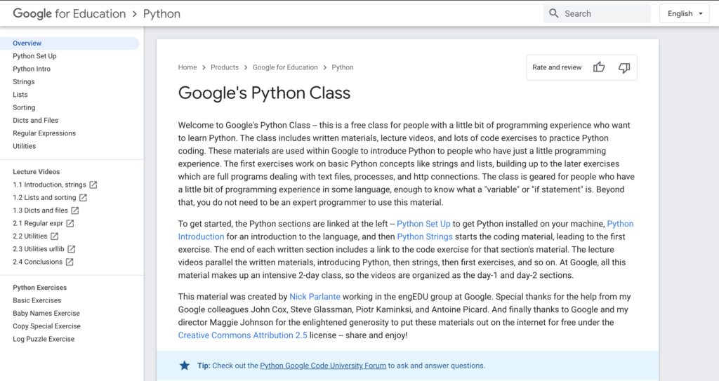 Giao diện Google’s Python Class