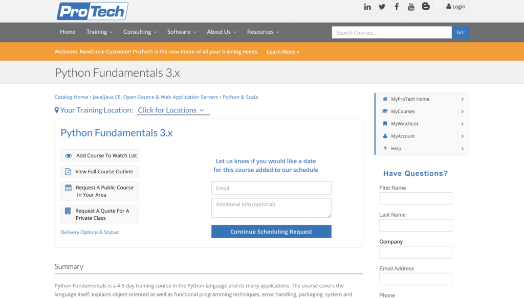 Học Python với NewCircle Python Fundamentals Training