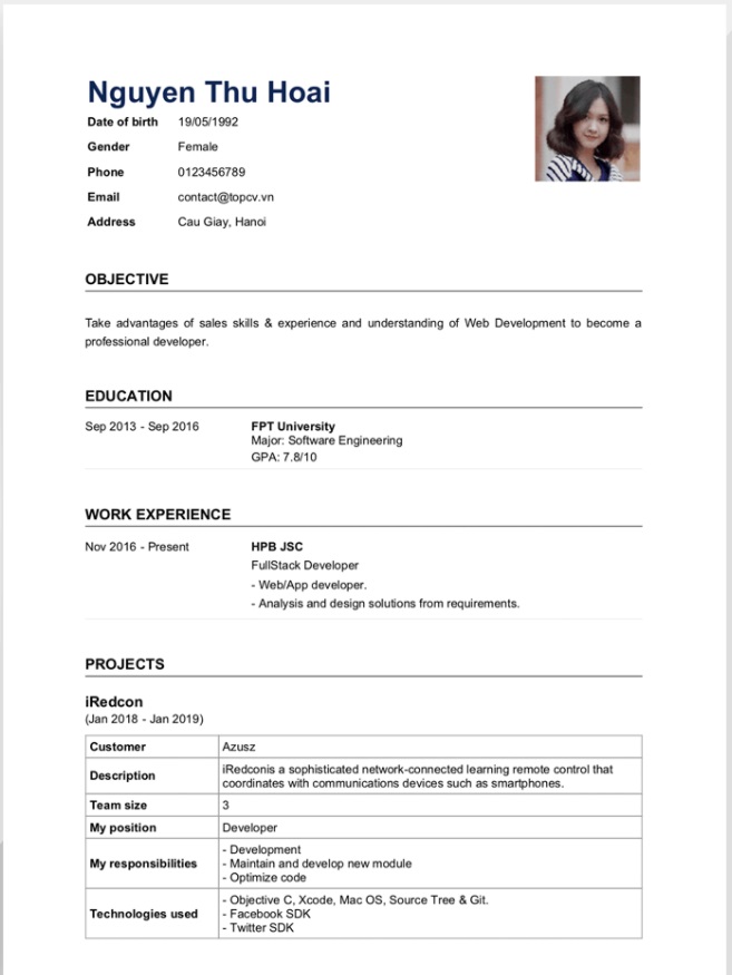 Mẫu CV xin việc ngành IT dành cho sinh viên mới ra trường