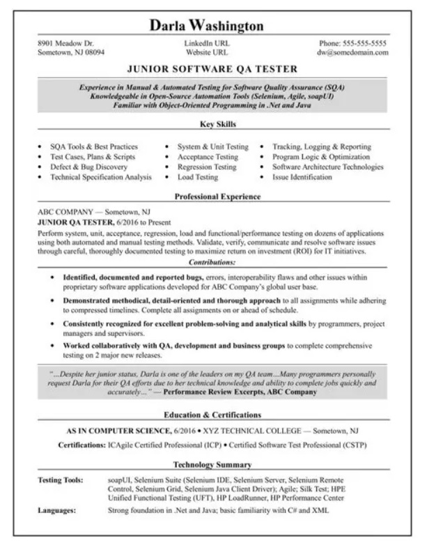 Mẫu CV xin việc dành cho QA/QC/Tester bằng tiếng Anh