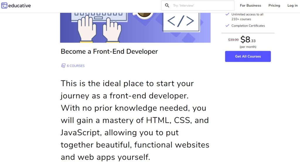 Trờ thành lập trình viên front end với khóa học Educative