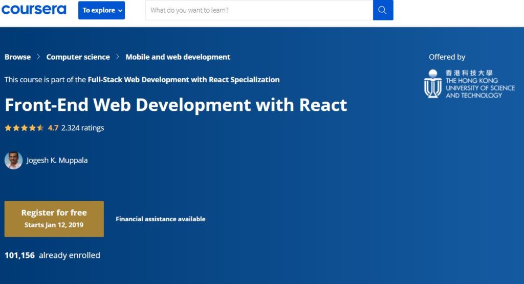 Front end web development with React