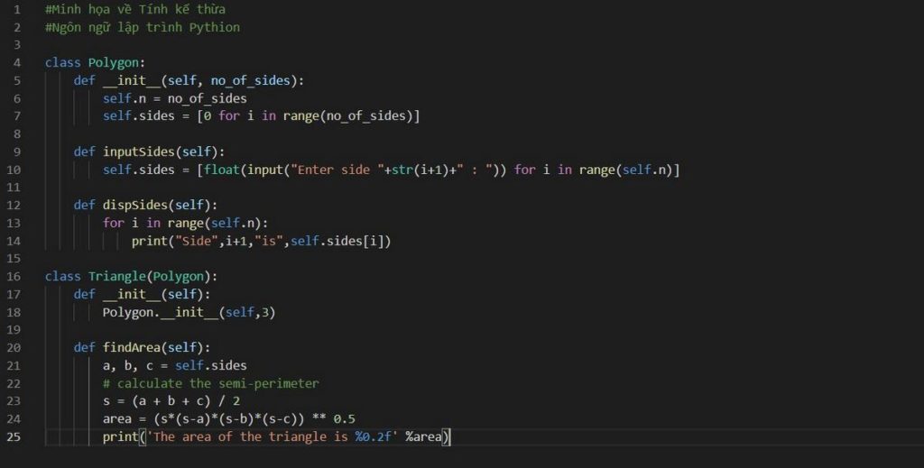 Ví dụ về Tính kế thừa trong OOP của ngôn ngữ lập trình Python.